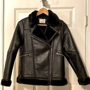 ZARA kids faux leather shearling moto jacket